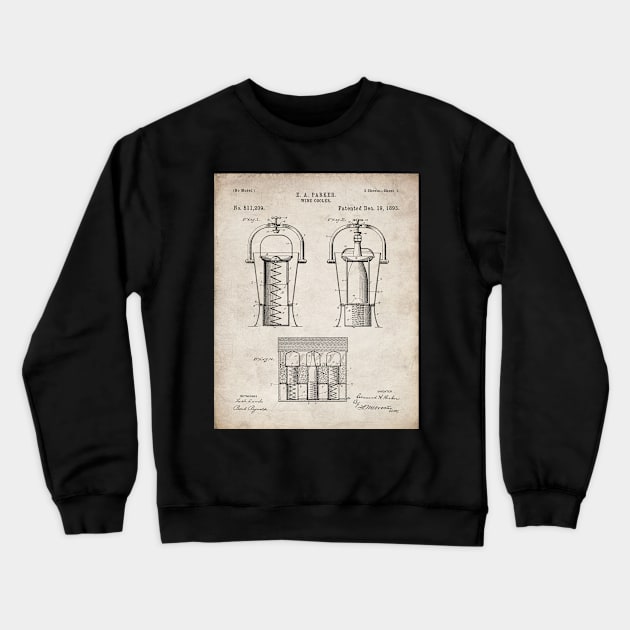 Wine Cooler Patent - Wine Lover Kitchen Cafe Decor Art - Antique Crewneck Sweatshirt by patentpress